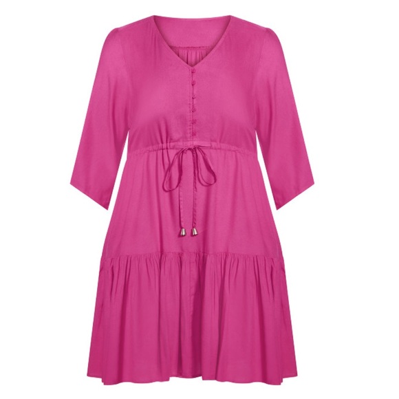 LORALETTE 30/32W Fuchsia Endless Sun Plain w/ Pockets Midi Dress W99.10 - Picture 3 of 6